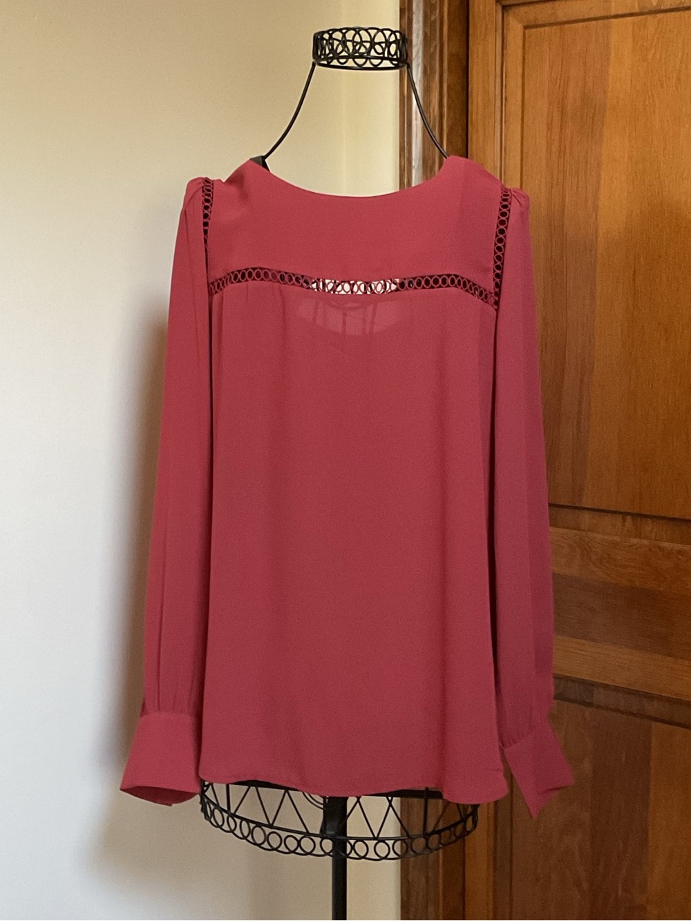 Loft Women's Long-Sleeve Lace-Trim Blouse - terracotta, Small, New
